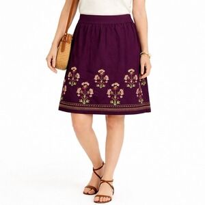 Talbots Purple Embroidered Floral A Line Skirt Women's Size 12 Beaded Boho Fairy